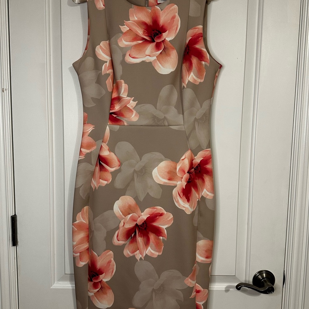 Calvin Klein Floral Sleeveless Dress - Beige and Coral